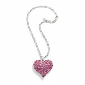 Elegant Two Toned Pink and Silver Tone Heart Pendant Necklace